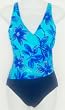 Marsol Missy 1PC Surplice Wrap Swimsuit Black/Turq Print Sizes 32(8) - 40(16)