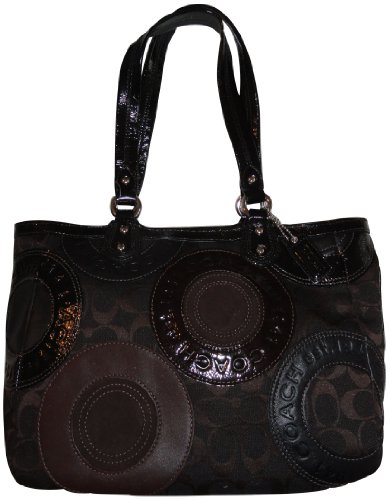 Womens Coach Purse Handbag Pierced Patchwork East West Tote BlackBrown
