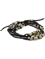 M.Cohen Hand made Designs Silver and Brass Skulls On Multi Wrap Black Leather Bracelet