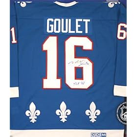 Buy Michel Goulet Signed Anaheim Ducks Blue CCM Replica Jersey - HOF 98