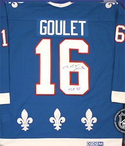 Michel Goulet Signed Anaheim Ducks Blue CCM Replica Jersey - HOF 98