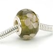 Murano Style Glass Lampwork Bead Fits Pandora Olive Green White Flower 14mm (1)