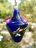 Blue Kaleidoscope Hand Blown Glass Hummingbird Feeder