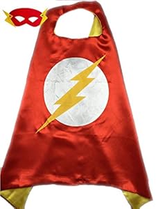 Superhero or Princess Kids CAPE & MASK SET Childrens Halloween Costume (Red & Yellow (Flash))