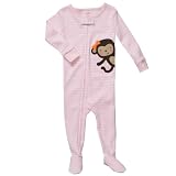 Carter's Baby Girls One Piece Cotton Knit Pink Monkey Footed Sleeper Pajamas (12 Months)