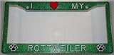 Paw Prints Green Glitter I Love My Rottweiler Frame
