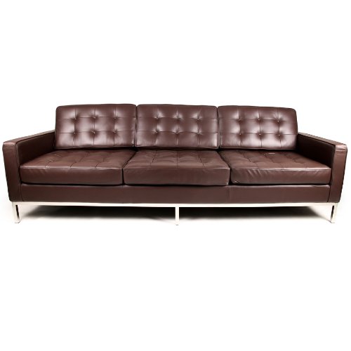 Florence Knoll Style Sofa 3 Seat, Choco Brown Aniline Leather Florence Knoll Style Sofa 3 Seat, Choco Brown Aniline Leather