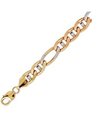 14K Solid 3 Tri Color Gold Figaro Ficonucci Bracelet 10.7mm (25/64 in.) - 8 in.