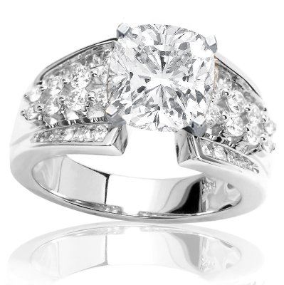 14k White Gold Princess Cut Wedding Ring Only with a 0.51 Carat Heart Cut / Shape F Color SI2 Clarity Independently Appraised Center Stone and 0.75 Carats of Side Diamonds (1.26 Cttw)