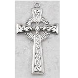 Large Sterling Silver Irish Celtic Cross Pendant Necklace with 24