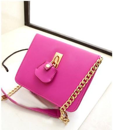 2014 Spring New Korean Fashion Small Lock Chain Mini PU Crossbody Shoulder Bag/ Coin Purse (Rose Red)