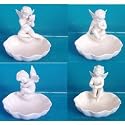 4 WHITE DISHES WITH CHERUBS - 5" WHITE PORCELAIN DISHES WITH CHERUBS FIGURINES, SET OF 4 ASSORTED DESIGNS