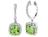 Peridot Earrings with Diamonds 3.50 Carat (ctw) in 14K White Gold