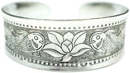 Clearance Sale Ocean Dreams Coy Fish & Lotus Flower Antique Silver Tribal Cuff Bracelet