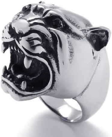 KONOV Jewelry Vintage Tiger Stainless Steel Biker Men's Ring, Silver Black