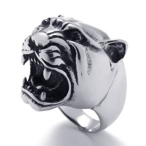 KONOV Jewelry Vintage Tiger Stainless Steel Biker Men's Ring, Silver Black