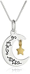 Two-Tone "I Love You To The Moon and Back" Moon and Star Pendant Necklace, 18"