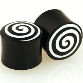 Pair of Horn Double Flared Plugs With Bone Spiral Inlay: 00g