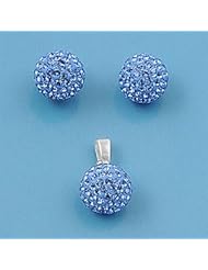 Sterling Silver Elegant Ball Design Blue Pendant and Earrings Jewelry Set with Blue CZ - 10mm