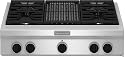 KGCU462VSS KitchenAid 36" Gas Cooktop with 4 Burners and Grill - Stainless Steel