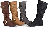 Brinley Co. Womens Regular and Wide-Calf Buckle Knee-High Slouch Microsuede Boot