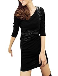 V-neck Cotton/Faux-Leather/Polyester Mini Dress 