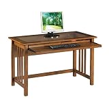 OSP Designs MC25 Mission Oak Finish SOLID WOOD Computer Workstation Desk With Glass Top