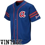 MLB Atlanta Braves 1974 Cooperstown Adult Short Sleeve Synthetic Button Front Jersey (Deep Royal/Athletic Red, X-Large)