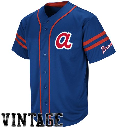 MLB Atlanta Braves 1974 Cooperstown Adult Short Sleeve Synthetic Button Front Jersey (Deep Royal/Athletic Red, Xx-Large)