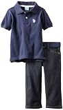U.S. Polo Assn. Boys 2-7 Solid Pique Polo with Belted Jean Set