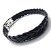 KONOV Men's Leather Bracelet, Stainless Steel Clasp, Black Silver, 9 Inch
