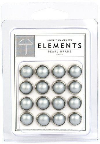 American Crafts Elements Pearl Brads, Silver