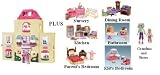 Loving Family Twin Time Dollhouse Superset with Basic Dollhouse and Its Accessories Plus Nursery Room, Kitchen, Parent's Bedroom, Dining Room, Bathroom, Kid's Bedroom, Grandma and Sister