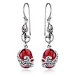 Sterling Silver Marcasite and Garnet Colored Glass Oval Wire Earrings