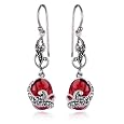 Sterling Silver Marcasite and Garnet Colored Glass Oval Wire Earrings