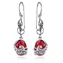 Sterling Silver Marcasite and Garnet Colored Glass Oval Wire Earrings