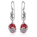 Sterling Silver Marcasite and Garnet Glass Oval Wire Earrings