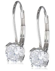 Plated Sterling Silver and Round-Cut Cubic Zirconia Lever-Back Earrings (1 cttw)