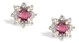 14K Yellow Gold Genuine Round Pink Tourmaline and Diamond Star Earrings