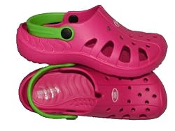 Kid's Pink with Green Strap Clogs