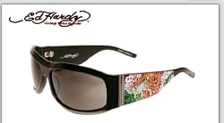 ED HARDY EHS 007 ALIVE AWARE BLACK PLASTIC GREY LENS SWAROSKI CRYSTAL SUNGLASSES