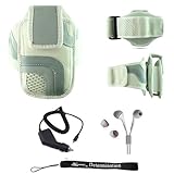 White Adjustable Deluxe Sportband / Workout Armband with Adaptable Neck Str ....