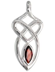 Sterling Silver Celtic Motherhood Knot Pendant w/ Natural Garnet 1 1/8 inch (29 mm) tall