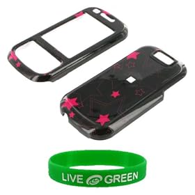 Magenta Shimmering Star Design Snap On Hard Case for Samsung Exclaim M550 Phone, Sprint