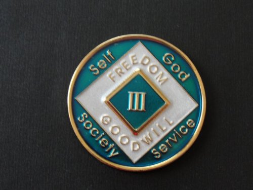 NA Coin (Narcotics Anonymous) Recovery Medallion Anniversary/Birthday Blue/Silver Tri-Plated Coin Years 1 thru 40