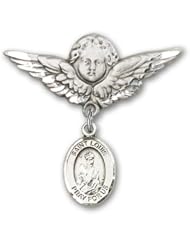 Sterling Silver Baby Badge with St. Louis Charm and Angel with Wings Badge Pin