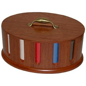 300 poker chips in walnut ellipse carousel w lid, swivels by Wood Expressions