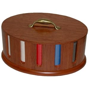 300 poker chips in walnut ellipse carousel w lid, swivels by Wood Expressions