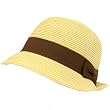 Cloche Bucket Bell Summer Sun Beach Flip Hat Natural with Brown Hatband