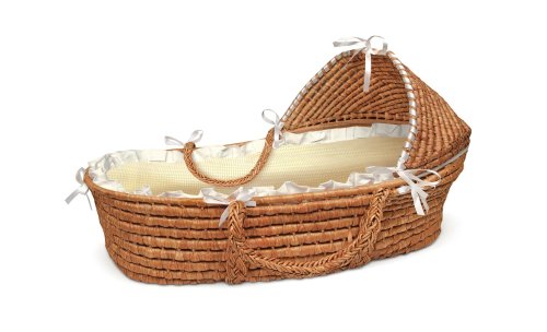 Honey Hooded Baby Moses Basket with Beige Gingham